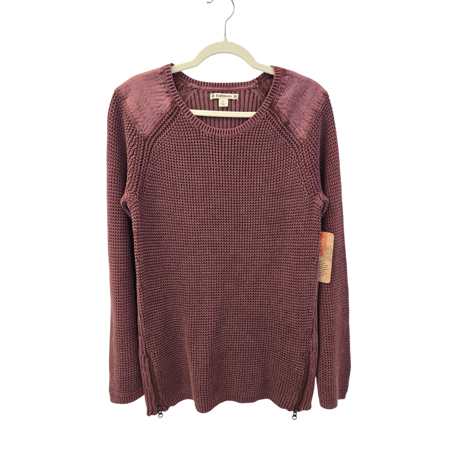NWT Ruff Hewn Cotton Burnout Waffle Textured Zip Detail Tunic Sweater Size Large