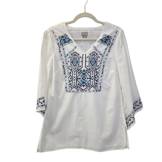 Chico's Cotton Embroidered Handkerchief Sleeve Tunic Top Size Chico's 0/Size 4/6