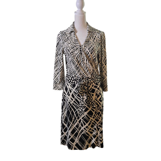 Ann Taylor Geo-Mix Print 3/4 Sleeve Wrap Dress Size 8