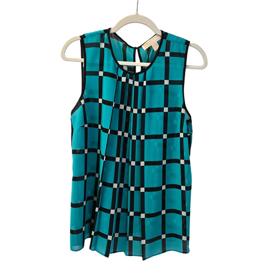 Michael Michael Kors Graphic Print Pleated Sleeveless Blouse Size Large