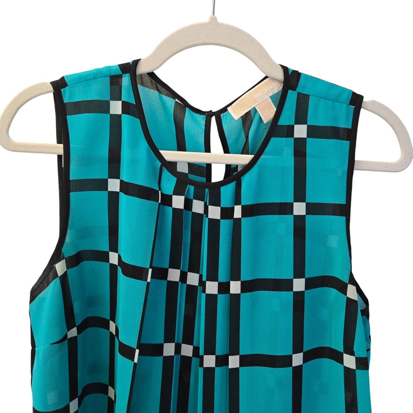 Michael Michael Kors Graphic Print Pleated Sleeveless Blouse Size Large
