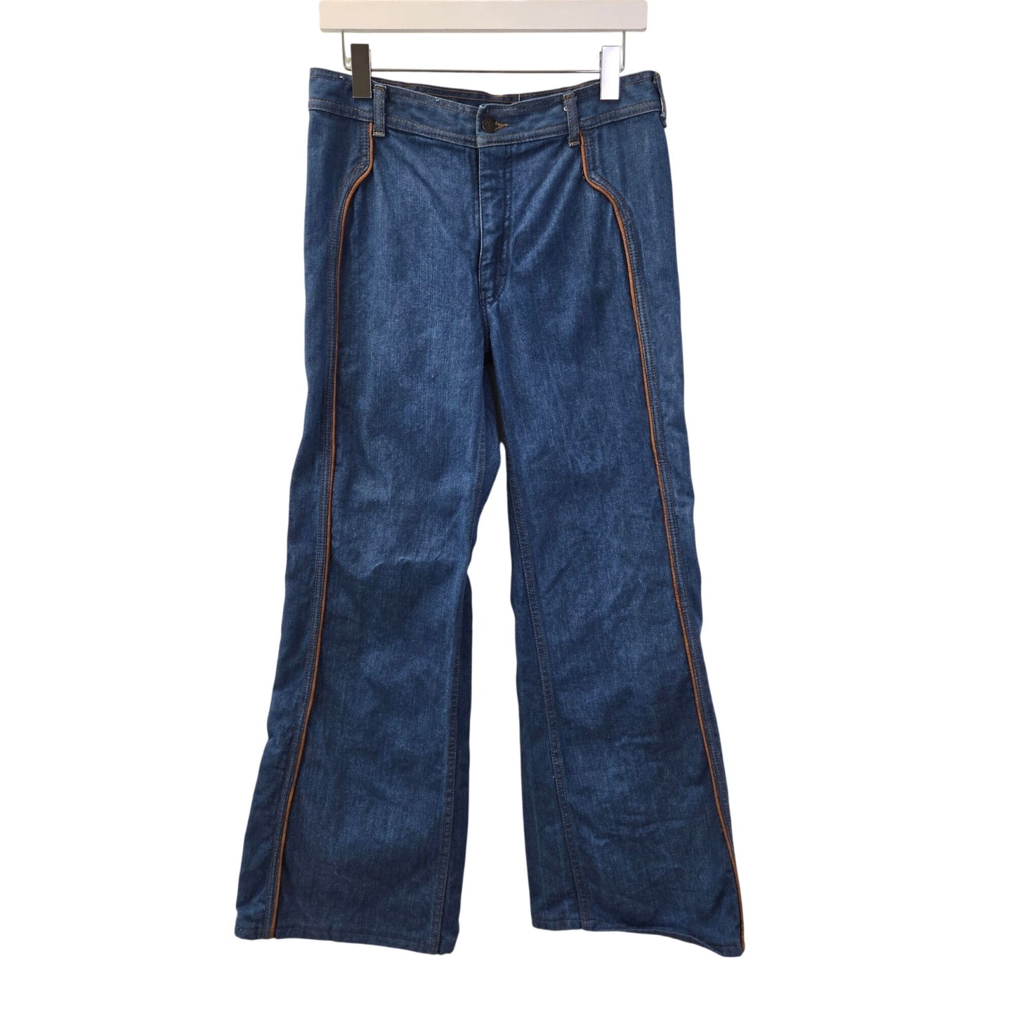 Vintage Brittania High Rise Flare Leg Jeans with Vegan Leather Trim Size 32