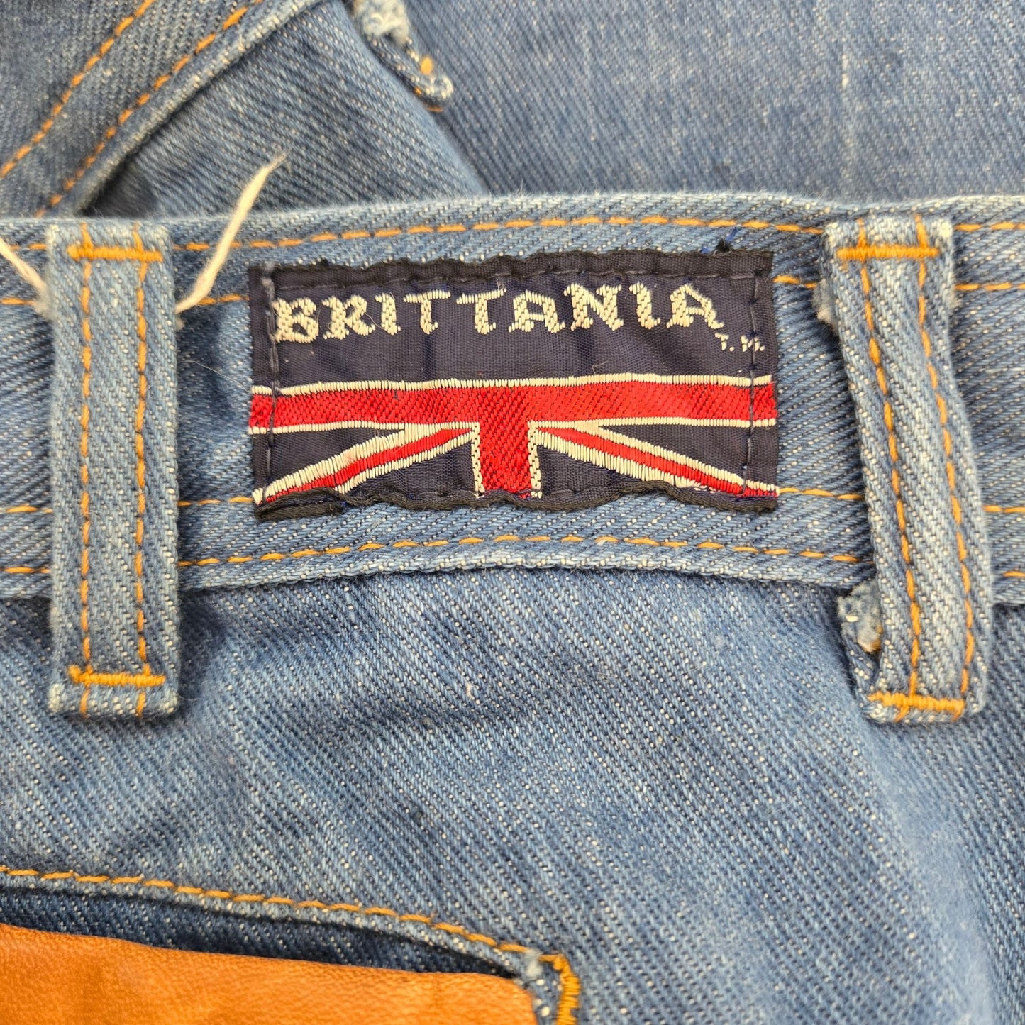 Vintage Brittania High Rise Flare Leg Jeans with Vegan Leather Trim Size 32