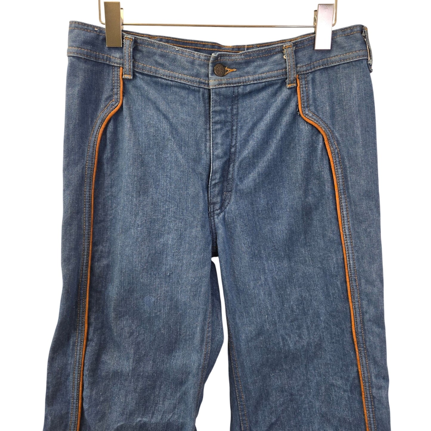 Vintage Brittania High Rise Flare Leg Jeans with Vegan Leather Trim Size 32