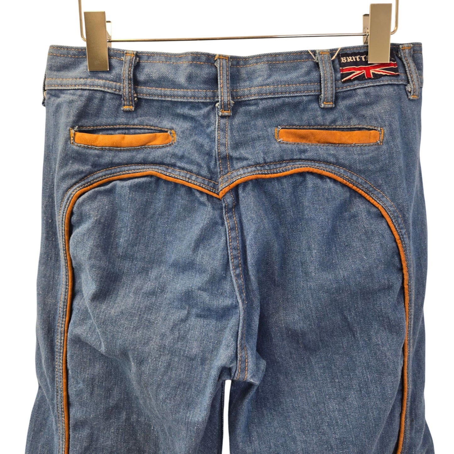 Vintage Brittania High Rise Flare Leg Jeans with Vegan Leather Trim Size 32