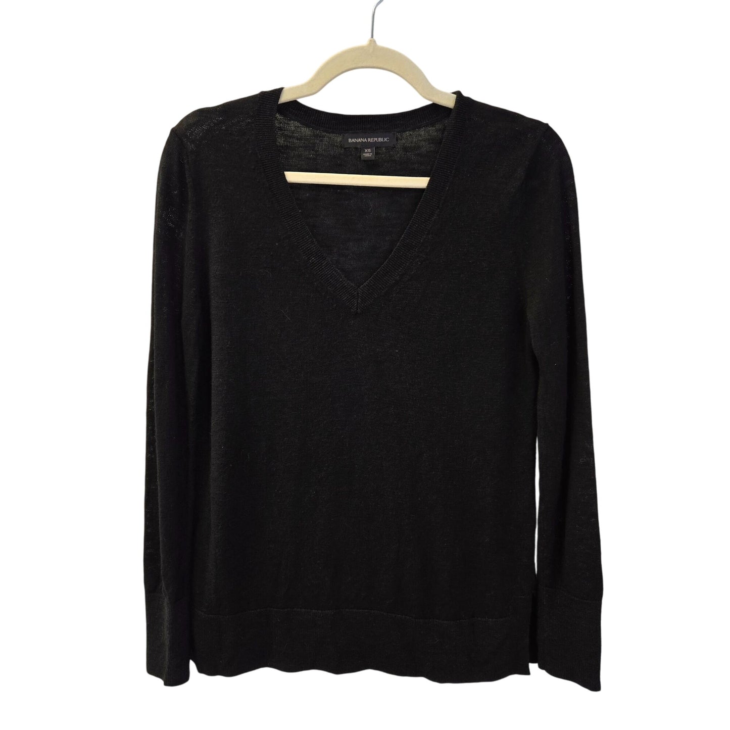 Banana Republic Linen & Viscose Blend Split Hem V-Neck Sweater Size XS