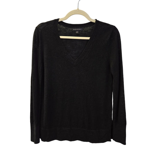 Banana Republic Linen & Viscose Blend Split Hem V-Neck Sweater Size XS