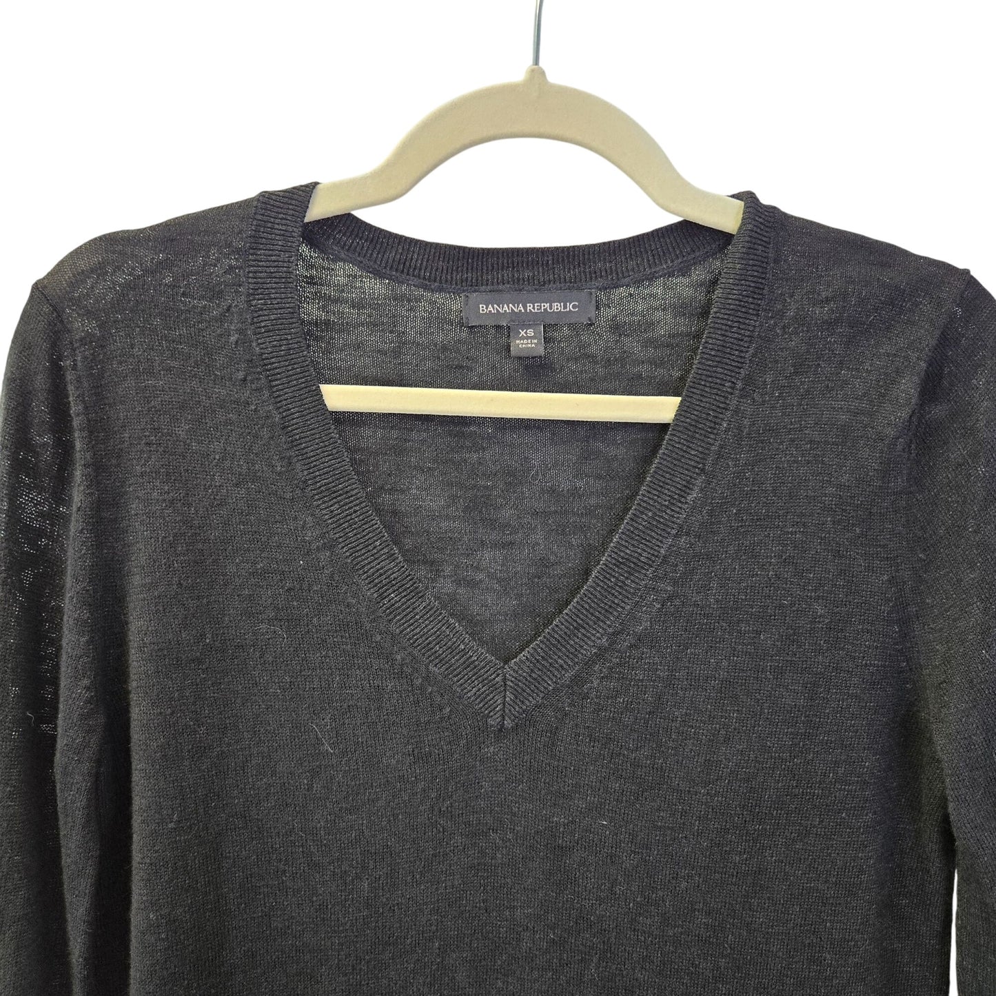 Banana Republic Linen & Viscose Blend Split Hem V-Neck Sweater Size XS