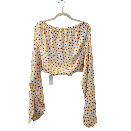 NWT WeWoreWhat Floral Billow Sleeve Criss-Cross Back Crop Top Size Large