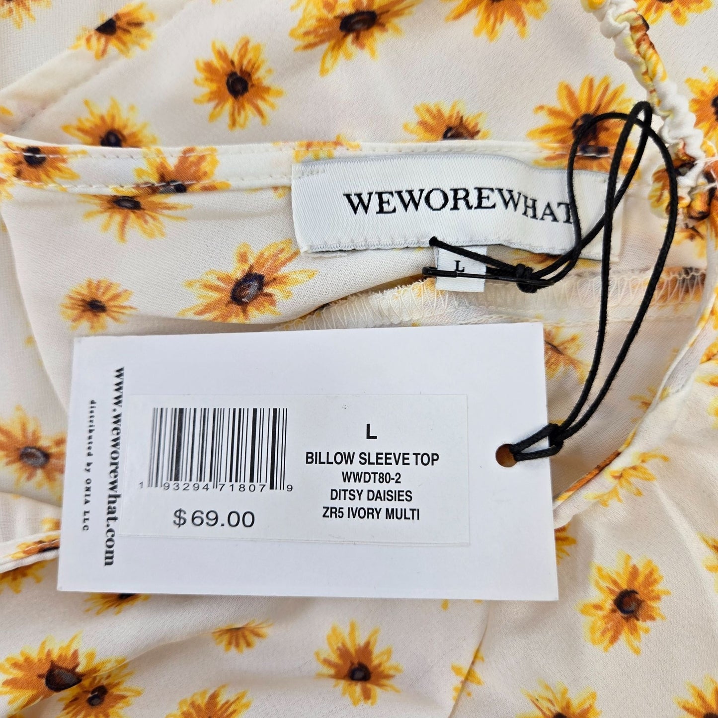 NWT WeWoreWhat Floral Billow Sleeve Criss-Cross Back Crop Top Size Large