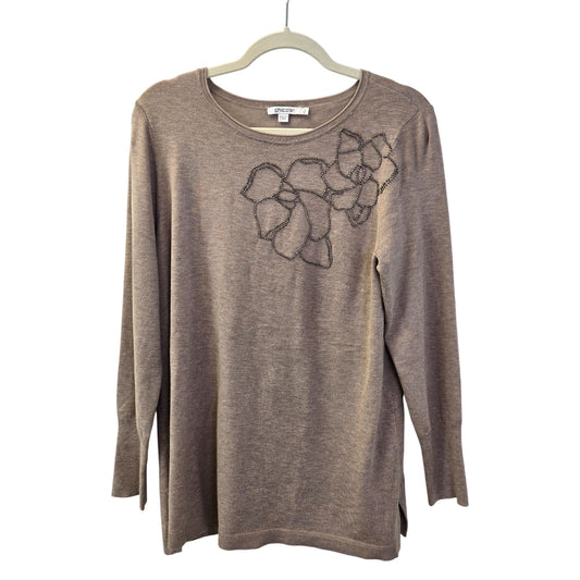Chico's Floral Beaded Embellished Crewneck Sweater Size Chico's 1/Medium