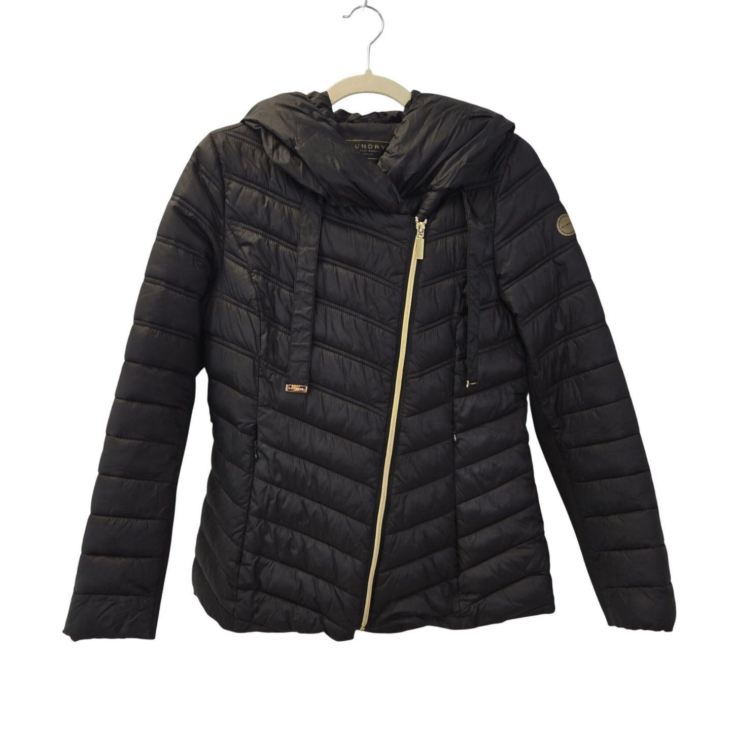 Laundry by Shelli Segal Asymmetrical Zip Hooded Puffer Jacket Size Small