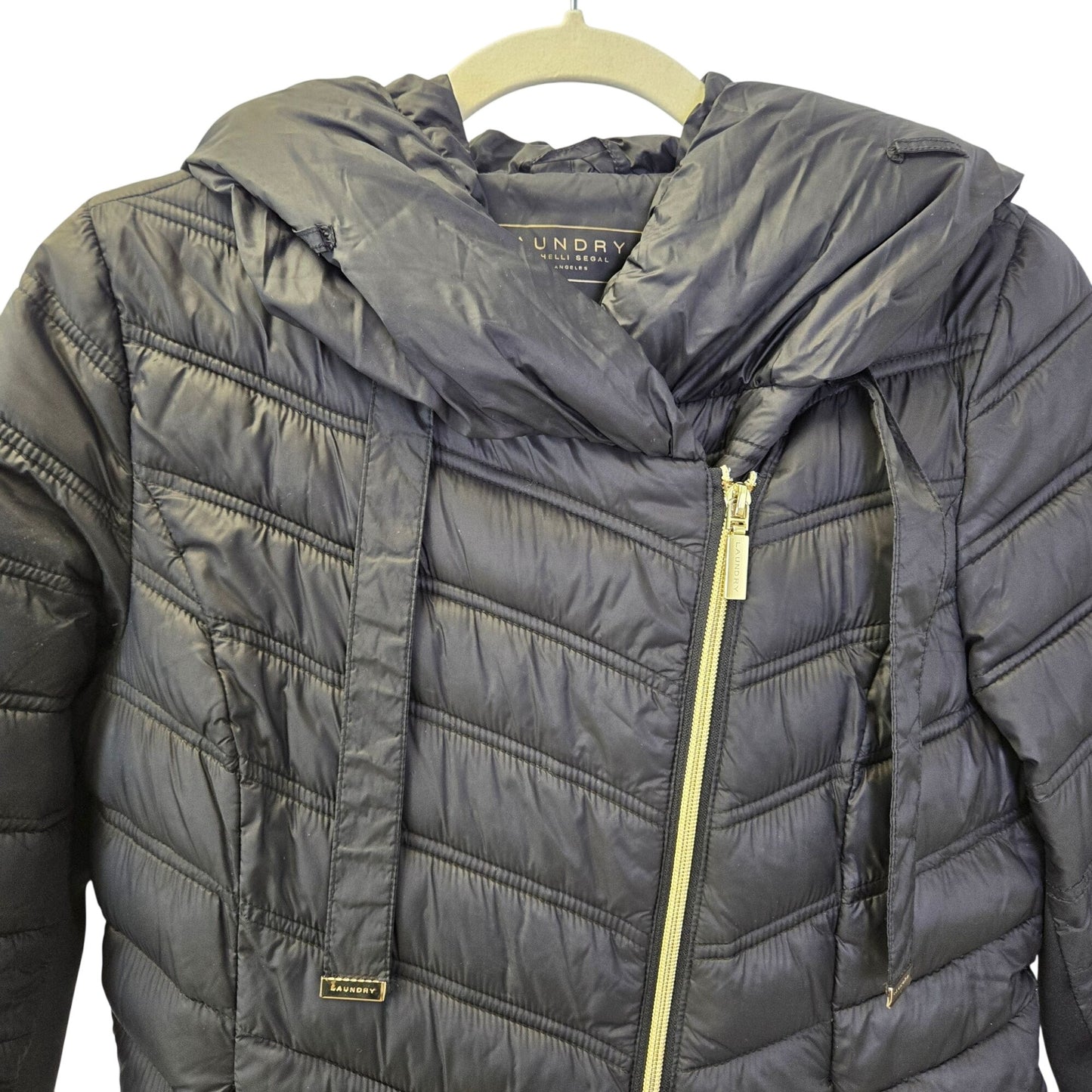 Laundry by Shelli Segal Asymmetrical Zip Hooded Puffer Jacket Size Small