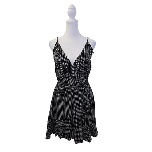 NWT Express Polka Dot Faux Wrap Ruffle Detail Sun Dress Size Small
