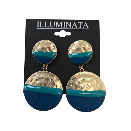 NWT Illuminata Gold and Blue Round Dangle Earrings