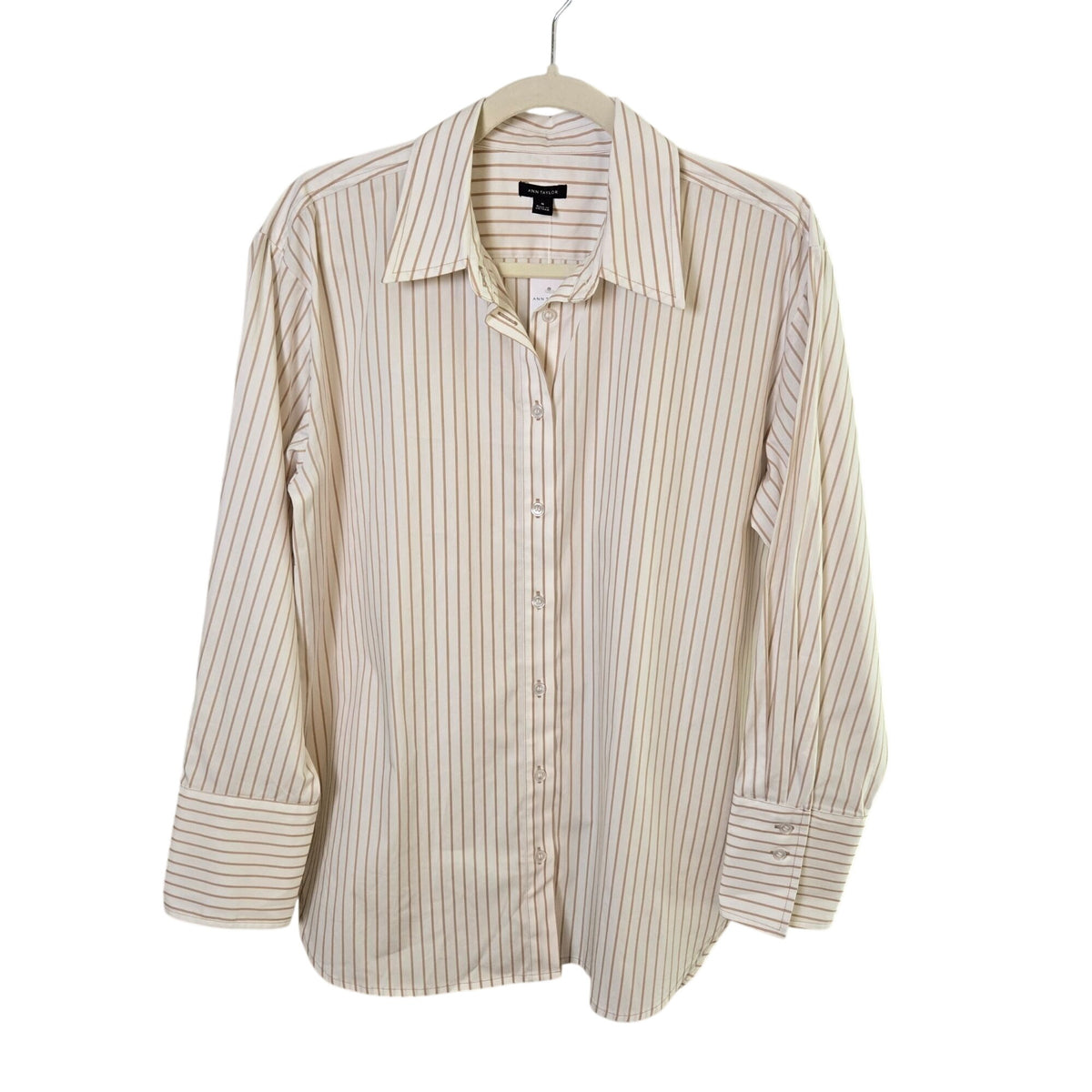 NWT Ann Taylor Cotton Striped Wide Cuff Button Down Shirt Size Medium