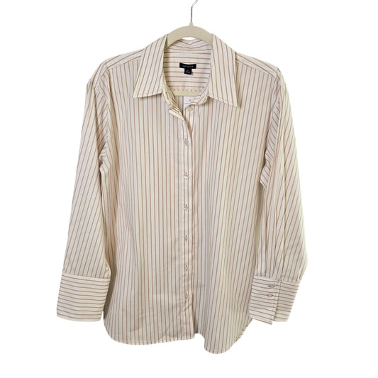 NWT Ann Taylor Cotton Striped Wide Cuff Button Down Shirt Size Medium
