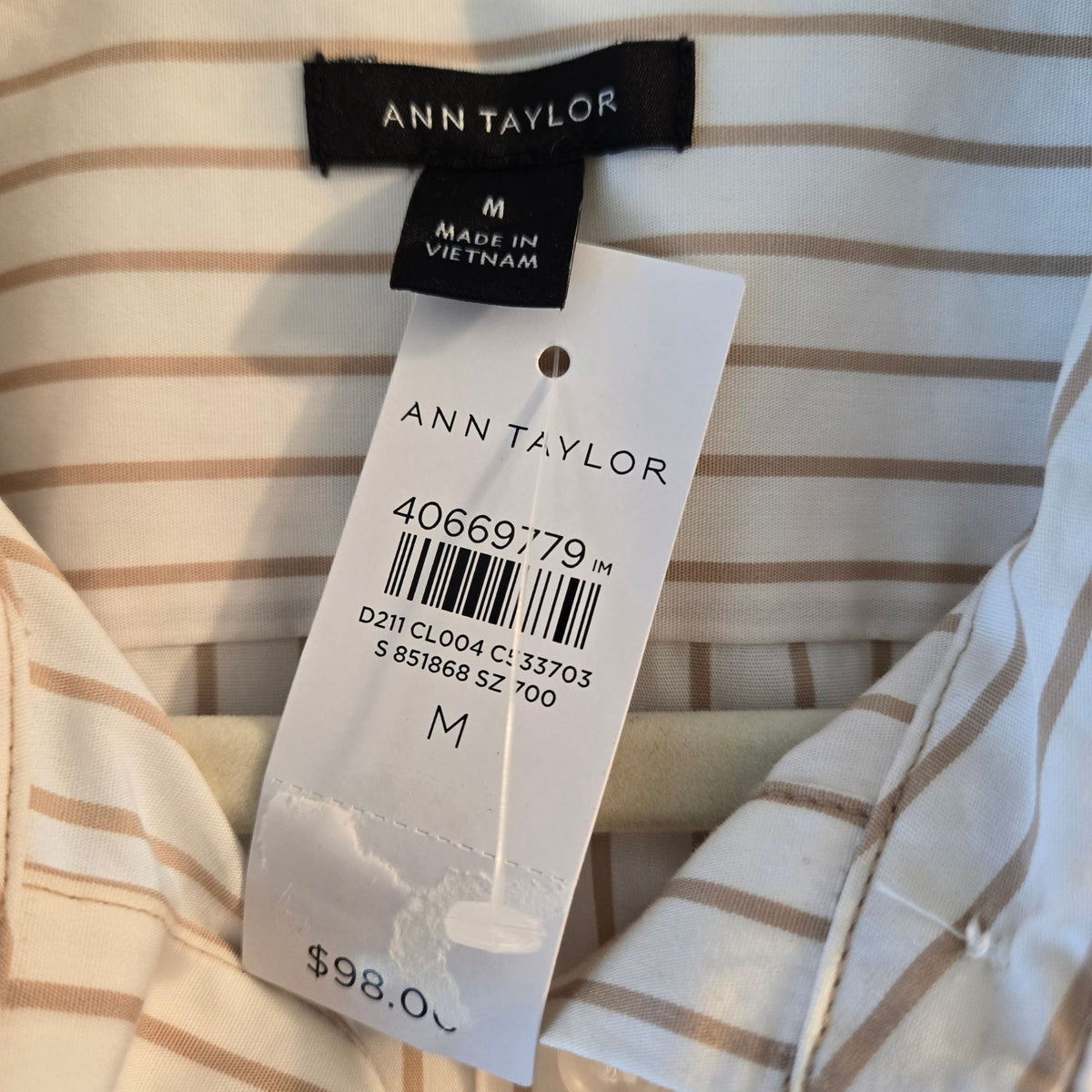 NWT Ann Taylor Cotton Striped Wide Cuff Button Down Shirt Size Medium