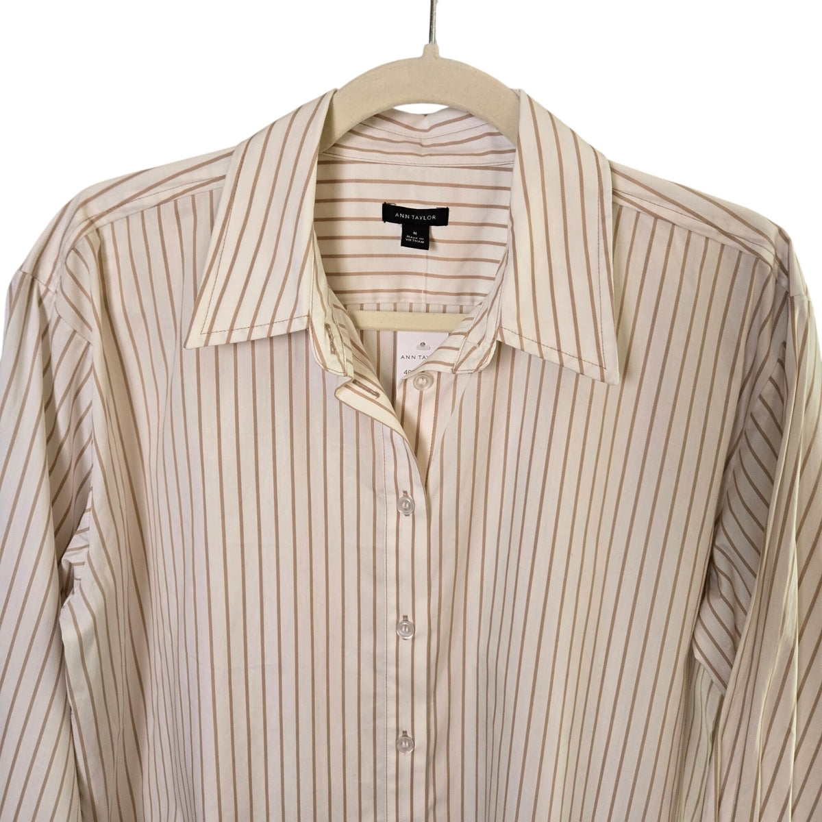 NWT Ann Taylor Cotton Striped Wide Cuff Button Down Shirt Size Medium