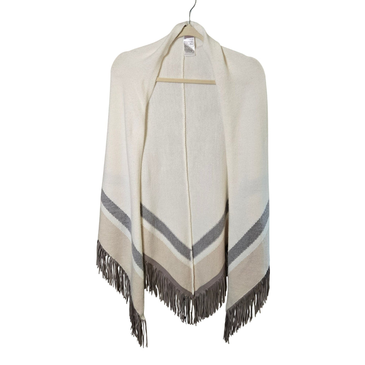 Chico's Faux-Suede Striped Fringe Ruana Wrap Poncho One Size