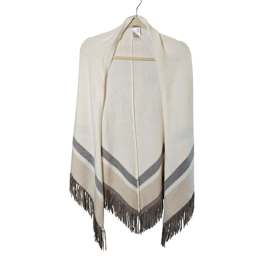 Chico's Faux-Suede Striped Fringe Ruana Wrap Poncho One Size