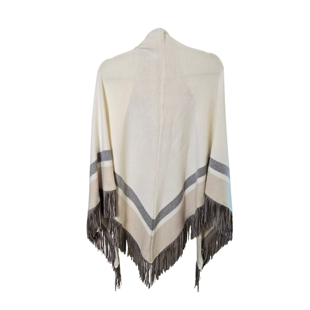 Chico's Faux-Suede Striped Fringe Ruana Wrap Poncho One Size
