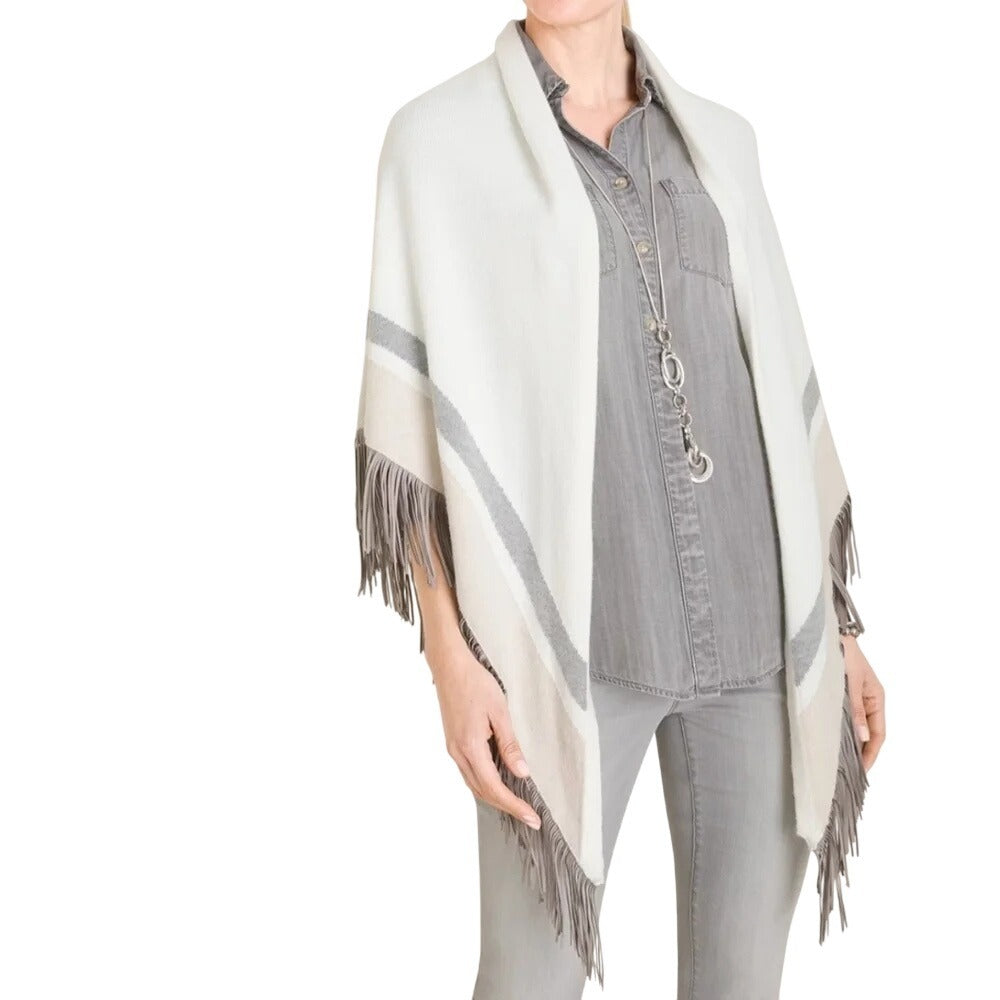 Chico's Faux-Suede Striped Fringe Ruana Wrap Poncho One Size