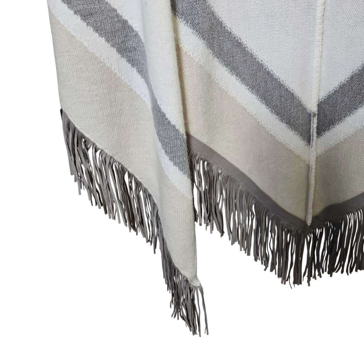 Chico's Faux-Suede Striped Fringe Ruana Wrap Poncho One Size