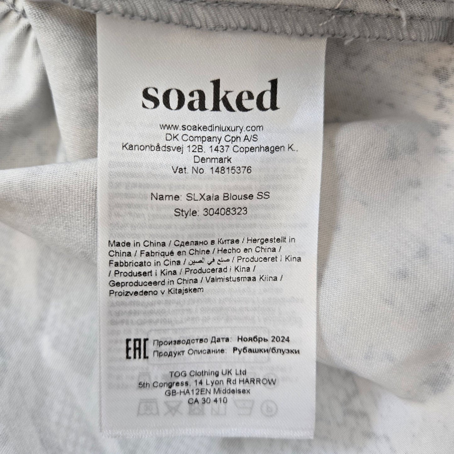 Soaked in Luxury SLXala Blouse in Grey Snake Print Size XL