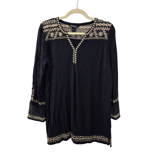 Lucky Brand Embroidered V-Neck Peasant Boho Top Size Large