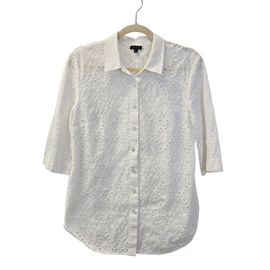 Talbots Petites Eyelet Button Down 3/4 Sleeve Shirt Size Large Petite