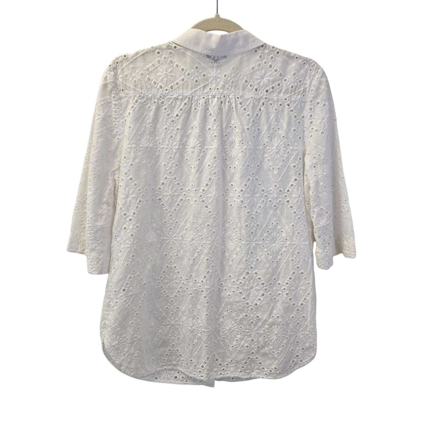 Talbots Petites Eyelet Button Down 3/4 Sleeve Shirt Size Large Petite