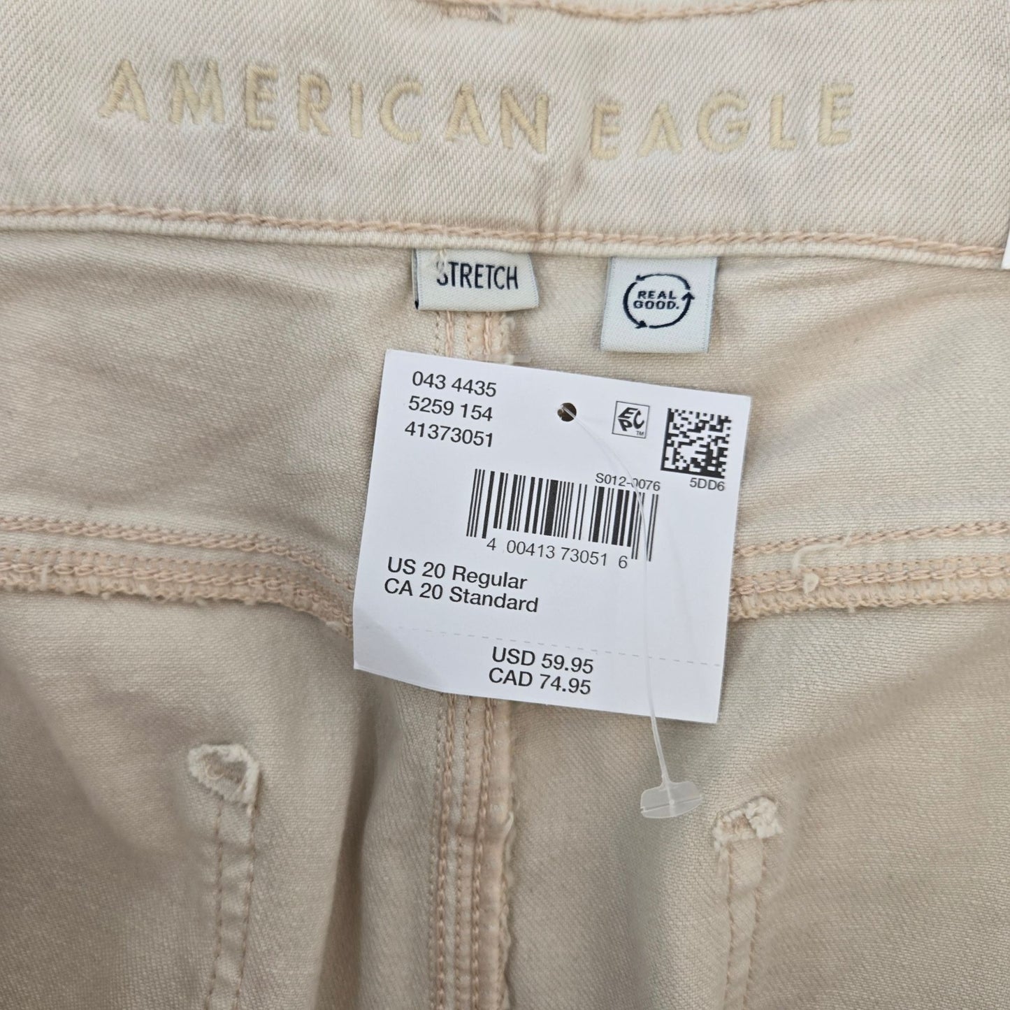 NWT American Eagle Wide Leg High Rise Stovepipe Jeans in Ecru Size 20