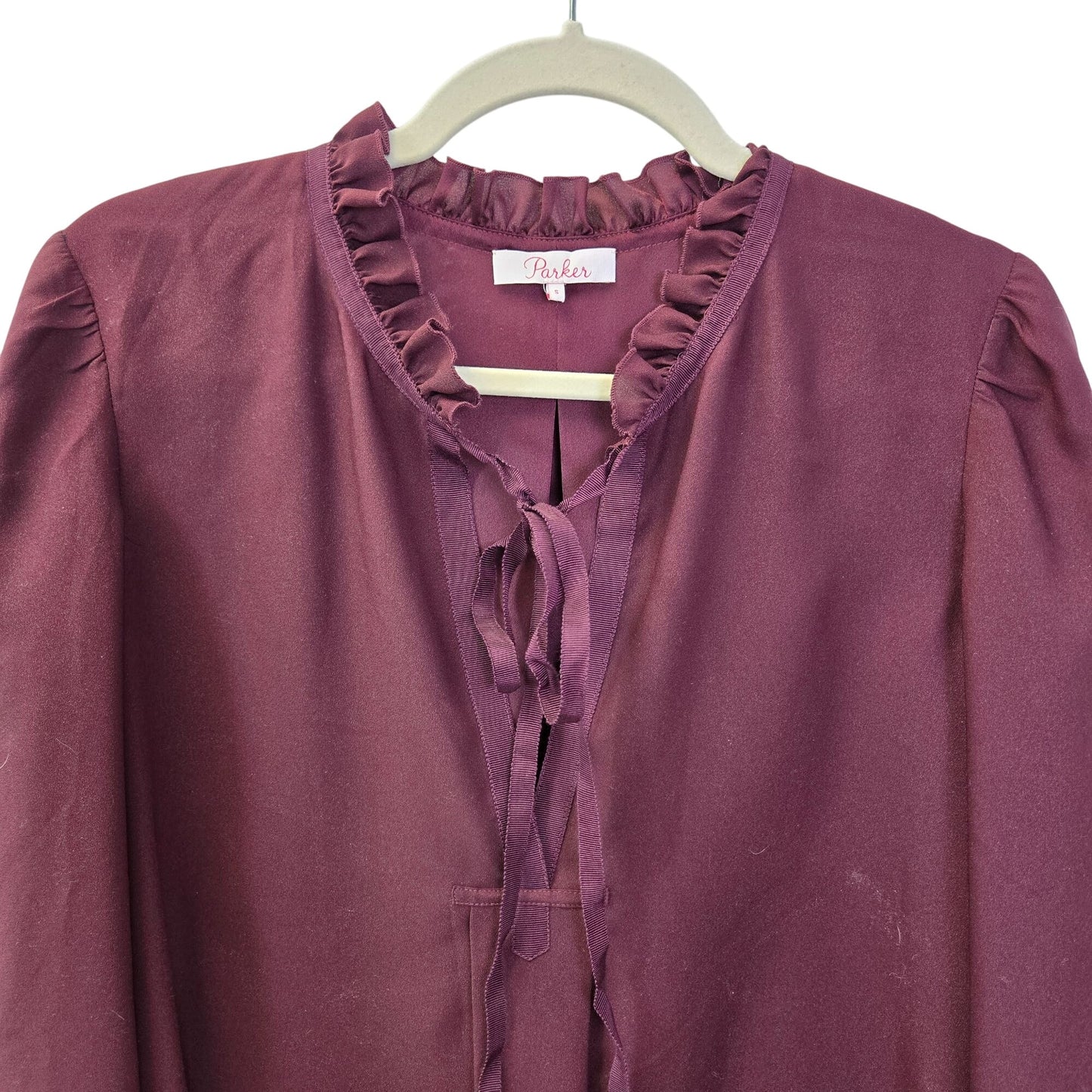 Parker Ruffle Neck Puff Sleeve V-Neck Blouse Size Small