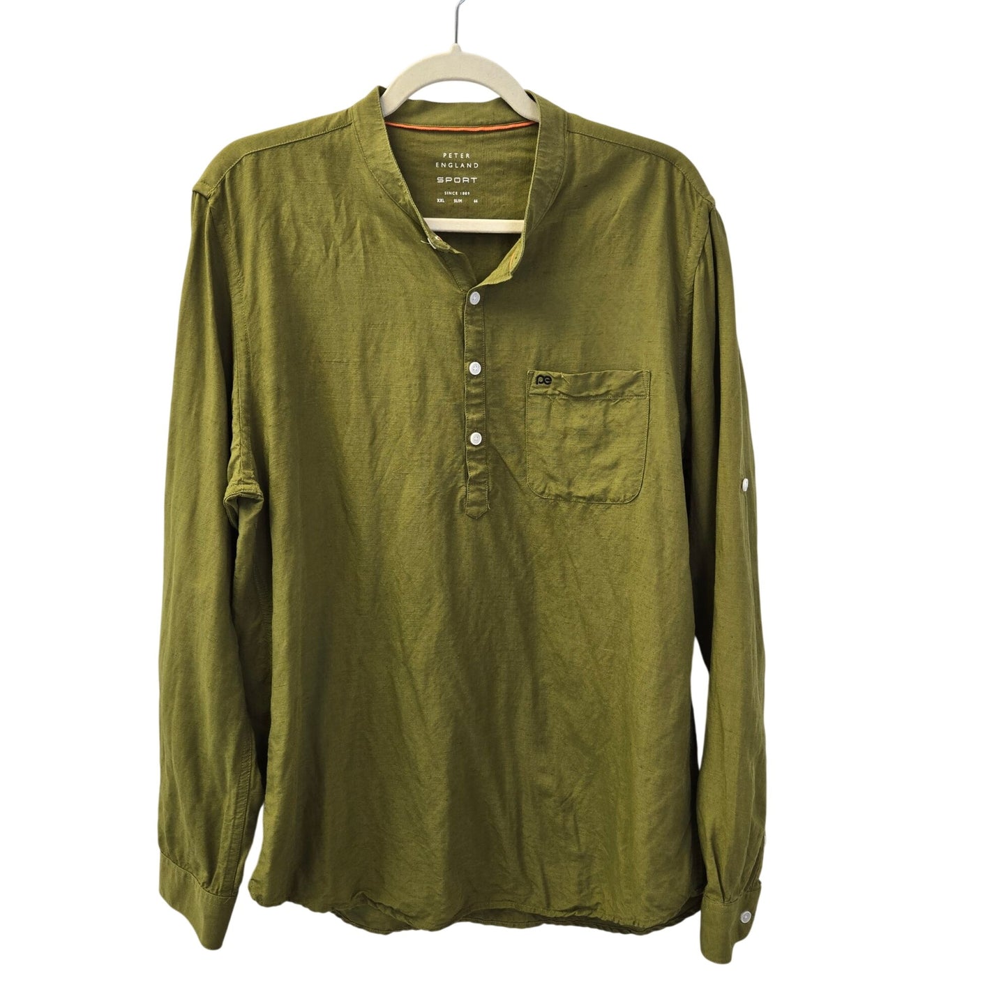 Peter England Sport Viscose & Linen Blend Slim Fit Quarter Button Shirt Size 44/XXL