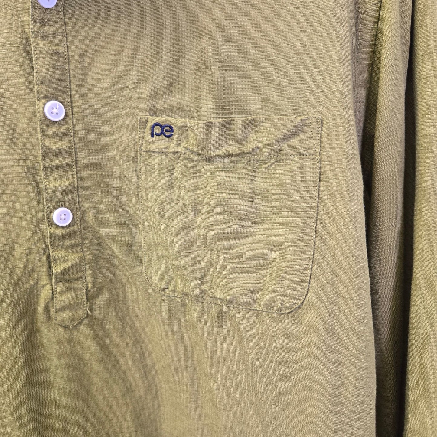 Peter England Sport Viscose & Linen Blend Slim Fit Quarter Button Shirt Size 44/XXL