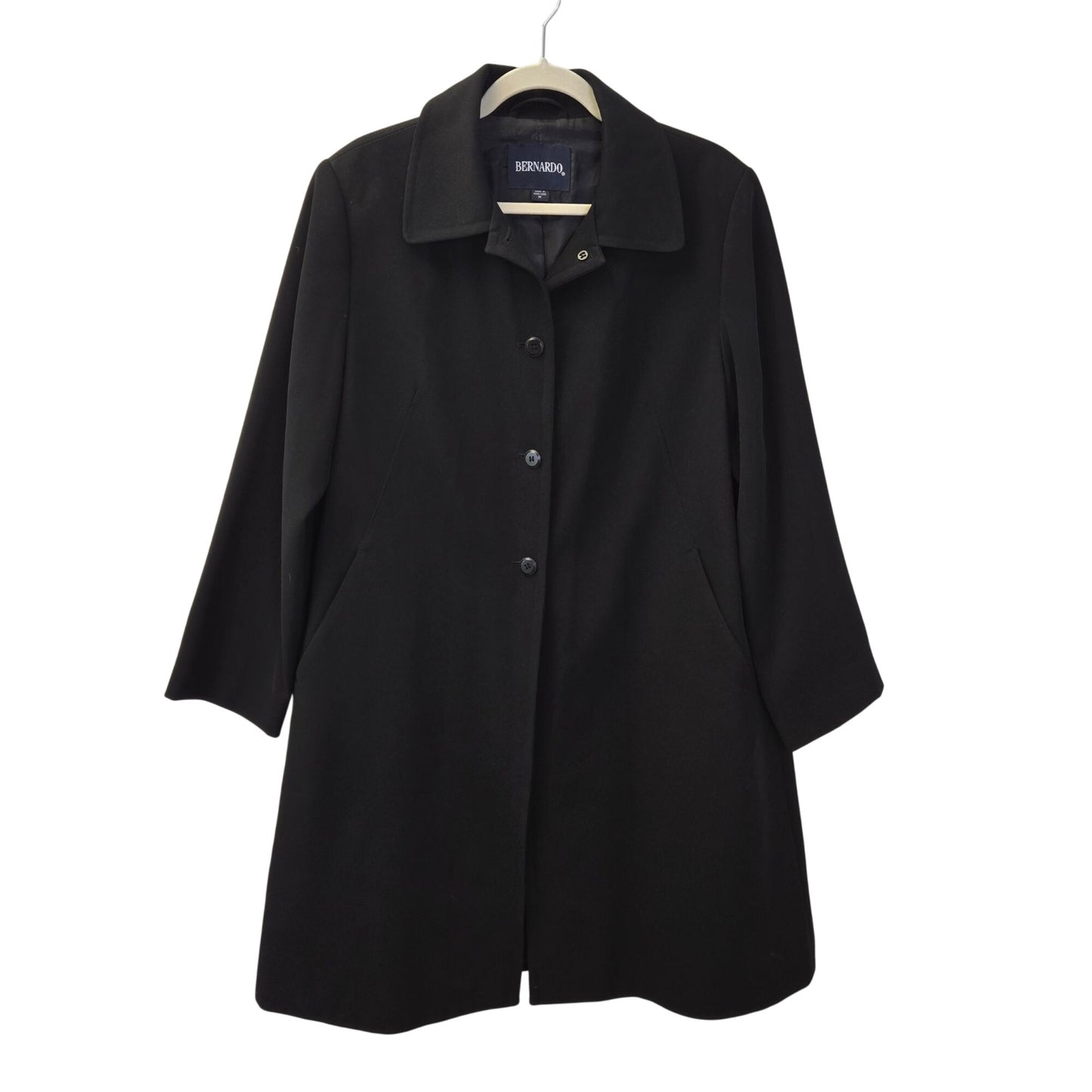 Bernardo Long Line Single Breasted Black Coat Size Medium