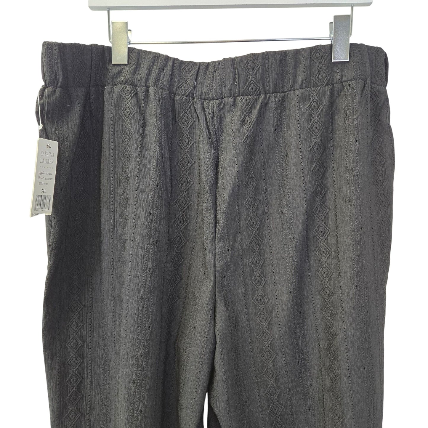 NWT Sabrina Lauren Diamond Embroidered Wide Leg Pull On Pants Size XL