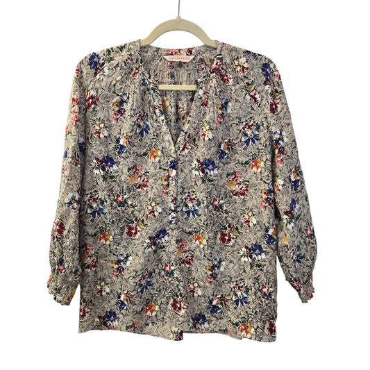 Rebecca Taylor 100% Silk Floral Half Snap Popover Blouse Size 0