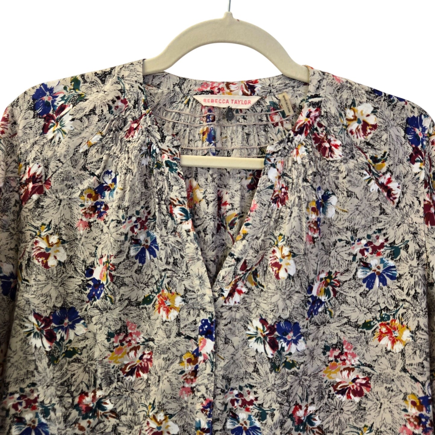 Rebecca Taylor 100% Silk Floral Half Snap Popover Blouse Size 0