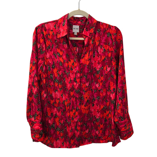 NIC+ZOE Graphic Print Hidden Button Down Split Cuff Blouse Size XS