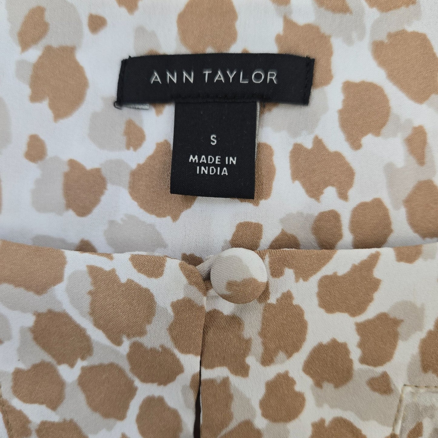 Ann Taylor Animal Print Smocked Waist Boho Blouse Size Small