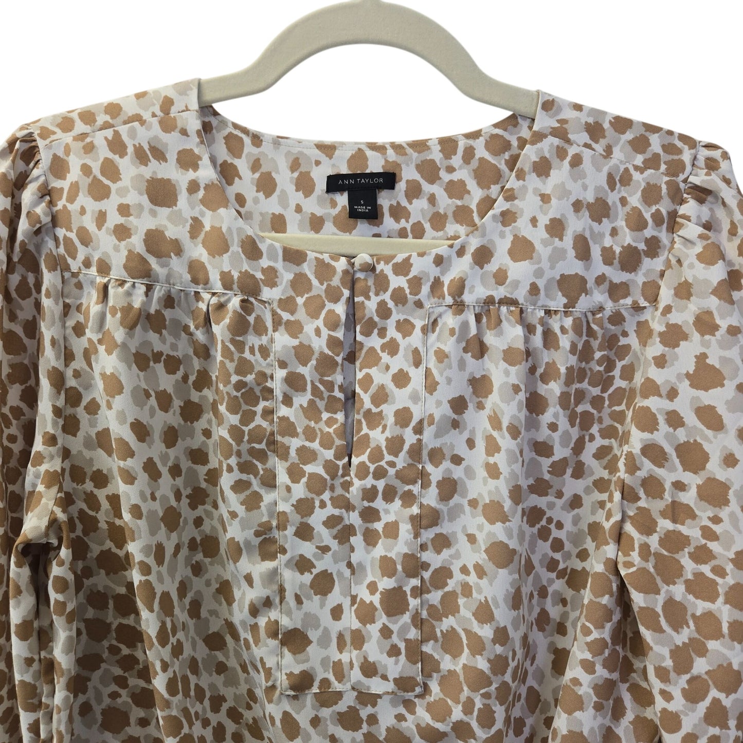 Ann Taylor Animal Print Smocked Waist Boho Blouse Size Small