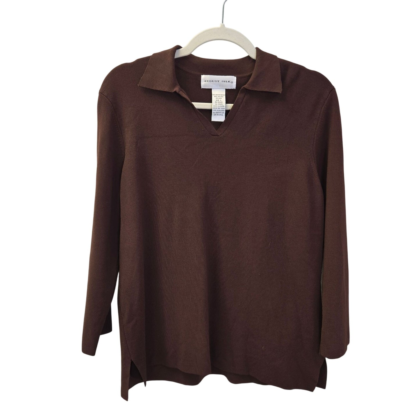 August Silk Collared V-Neck Knit Sweater Size Large