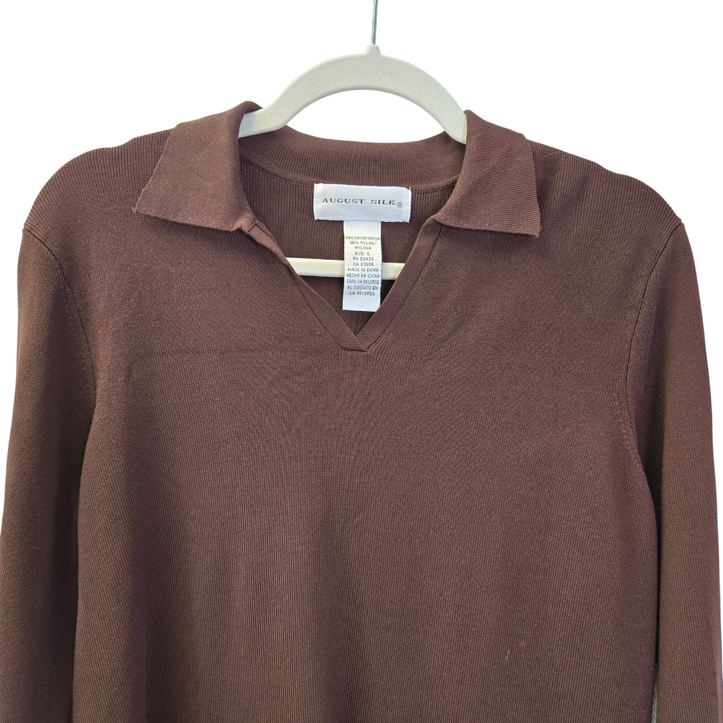 August Silk Collared V-Neck Knit Sweater Size Large