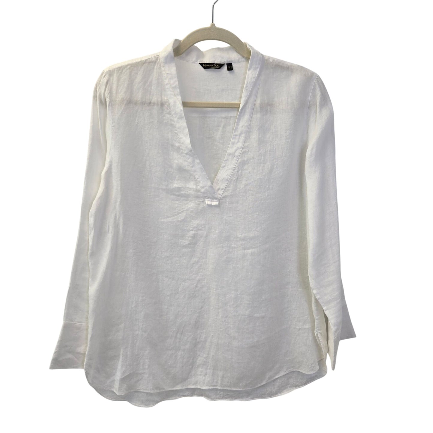 Massimo Dutti 100% Linen V-Neck Split Hem Tunic Top Size 10