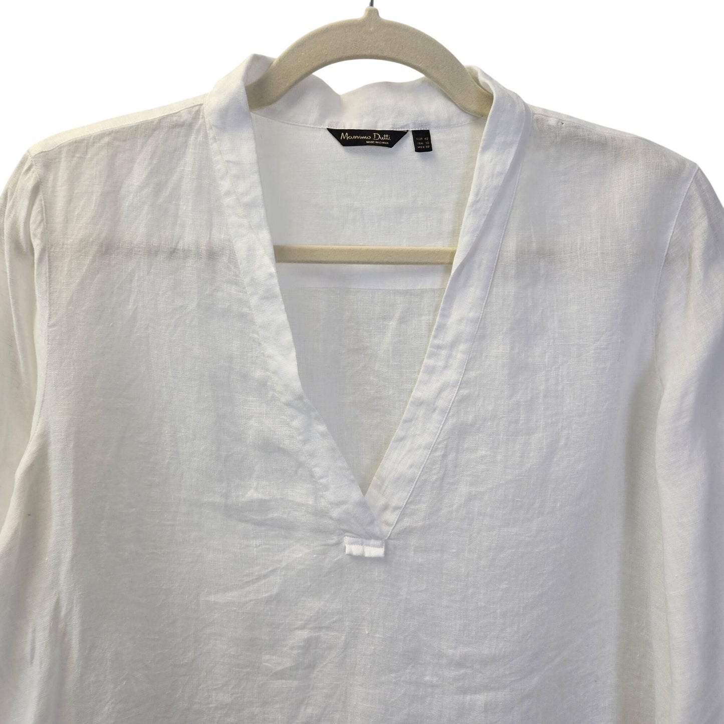 Massimo Dutti 100% Linen V-Neck Split Hem Tunic Top Size 10