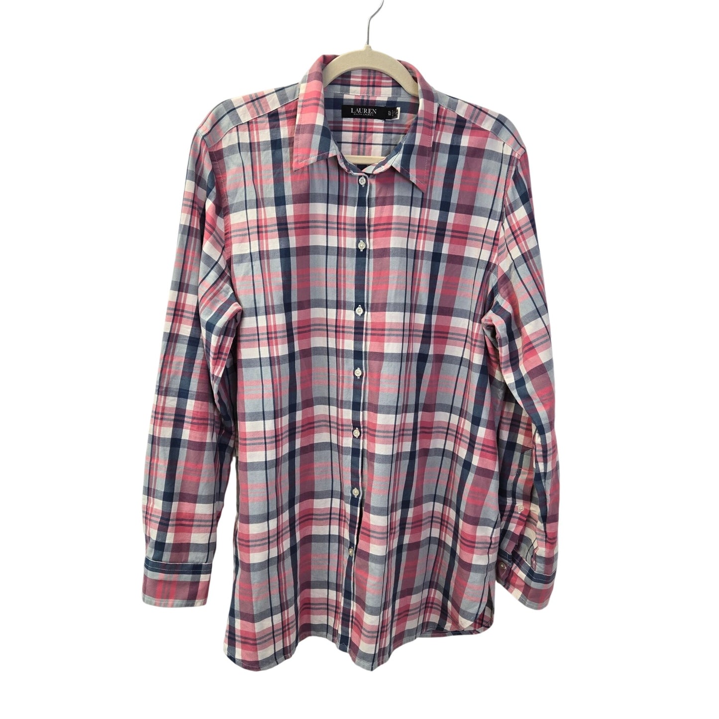 Lauren Ralph Lauren Black Label Plaid Roll Tab Sleeve Button Down Shirt Size XL