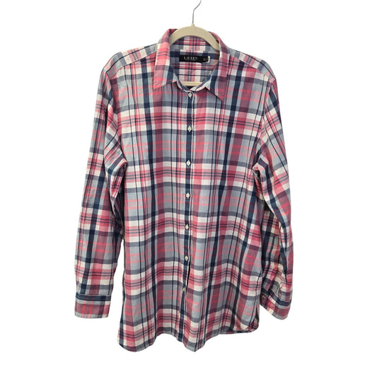 Lauren Ralph Lauren Black Label Plaid Roll Tab Sleeve Button Down Shirt Size XL