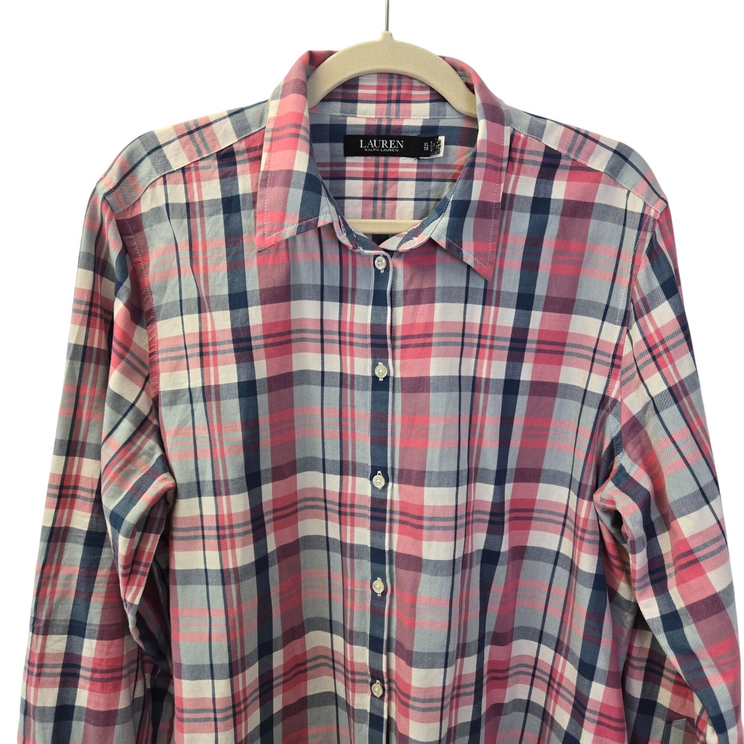 Lauren Ralph Lauren Black Label Plaid Roll Tab Sleeve Button Down Shirt Size XL